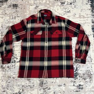 Patagonia Fjord Plaid Flannel Shirt LS Midweight Organic Cotton Mens Large Red B